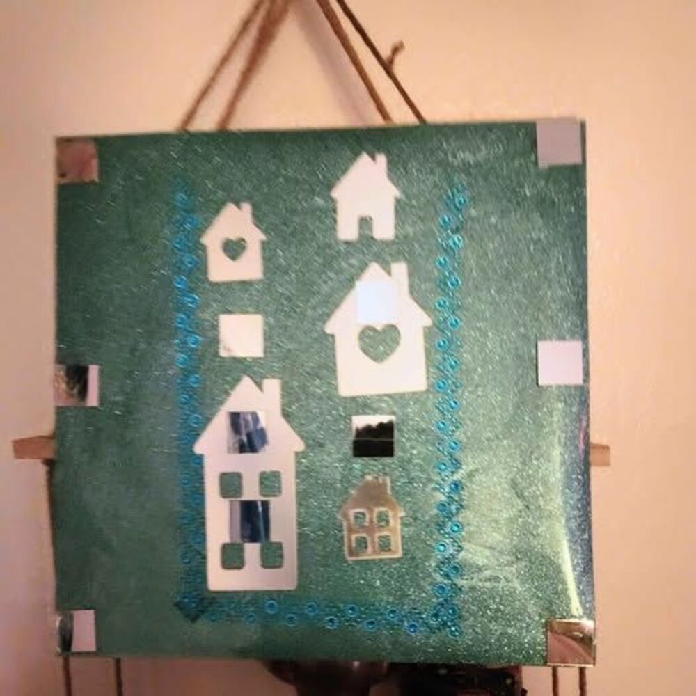 Teal Glitter House Handmade Wall Art Decor